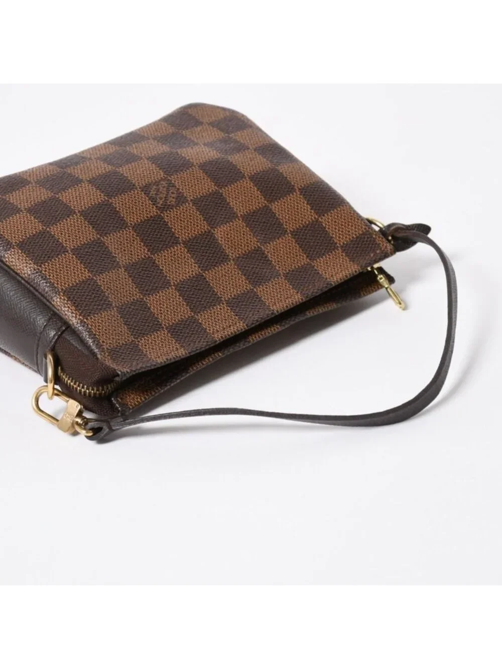 Louis Vuitton Trousse Makeup Pouch Handbag Damier Canvas Brown Gold